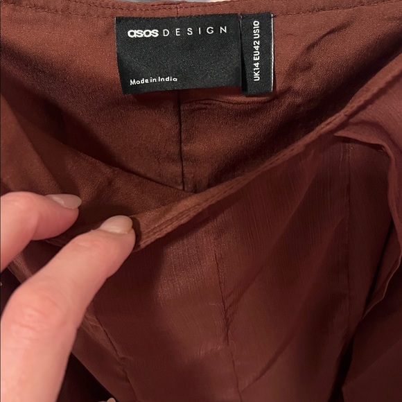 ASOS tie strap ruffle mini dress chocolate brown NWT size 10 - Picture 5 of 7